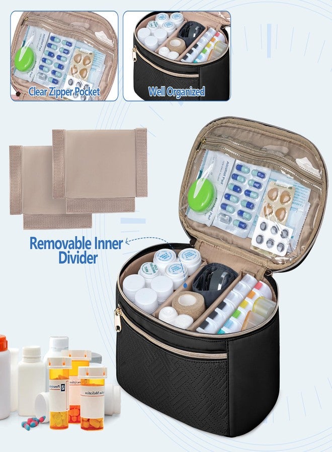 Fasrom Pill Bottle Organizer, Medicine Bag with Waterproof Mat & Adjustable Divider, Travel Carrying Case for Pills, Vitamins, Medical Supplies, First Aid Bag for Home Storage, Travel, Black - Image 2